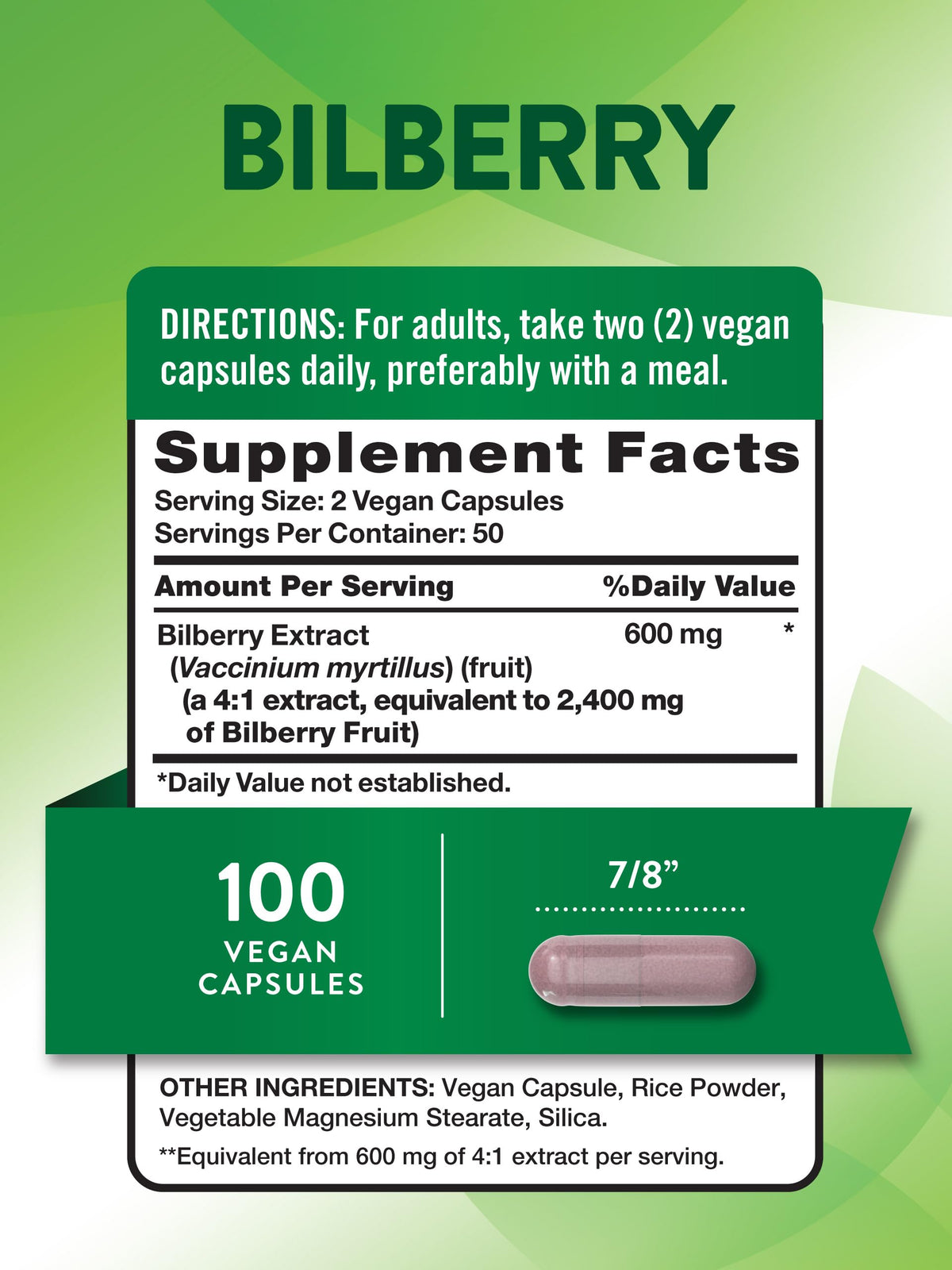 Nature's Truth Bilberry traditional herbal support supplement side label facts