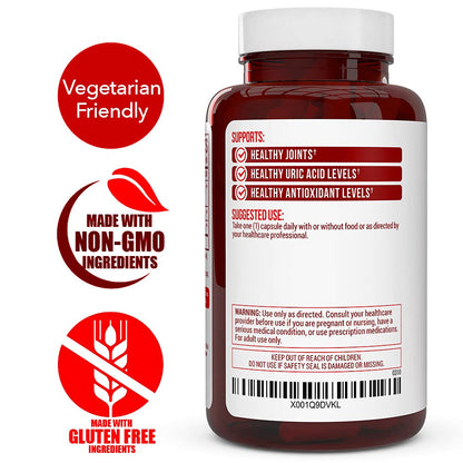 Authentic imported Truevantage Nutrition uric acid support supplement container top angle view.