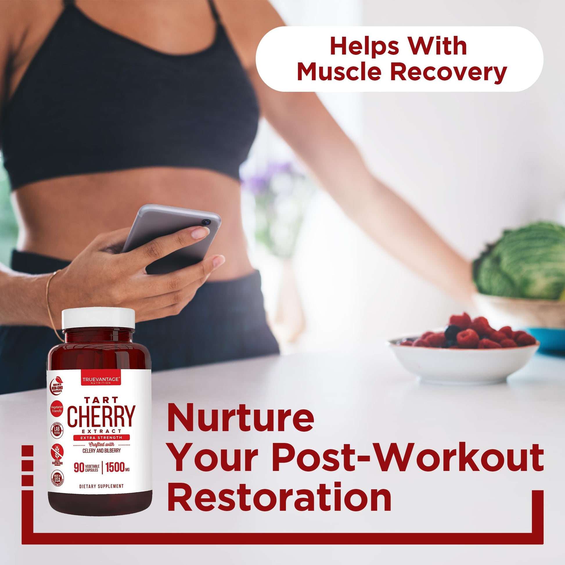 Truevantage Nutrition non-GMO gluten-free joint support capsules packaging details.