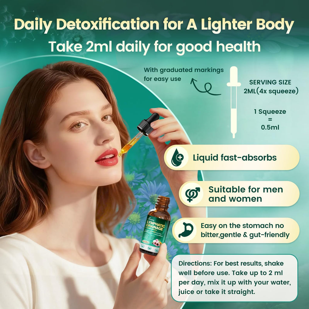 VivoNu lymphatic drops bottle next to glass of water