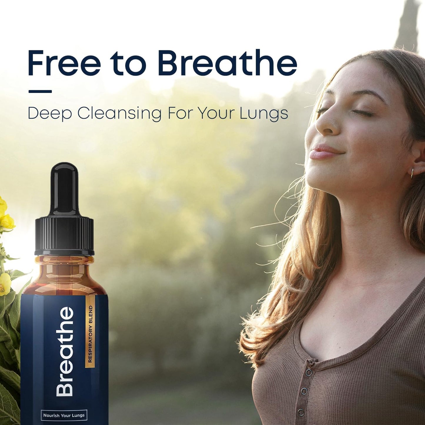Professional product photography of Breathe 8-in-1 liquid supplement