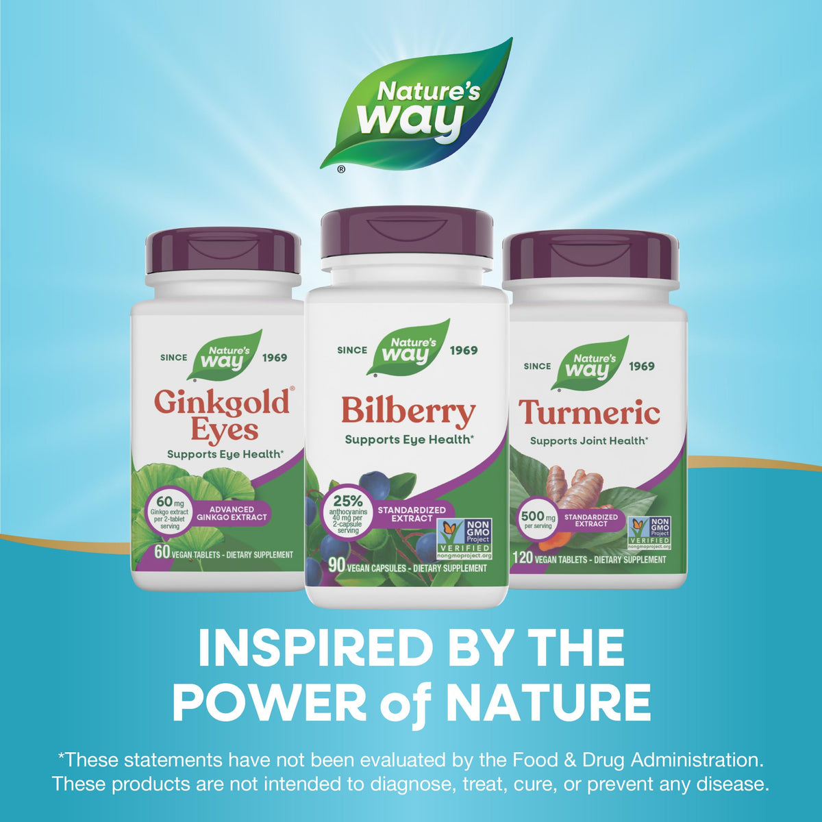 Nature's Way Bilberry 90 vegetarian capsules bottle side view with barcode information