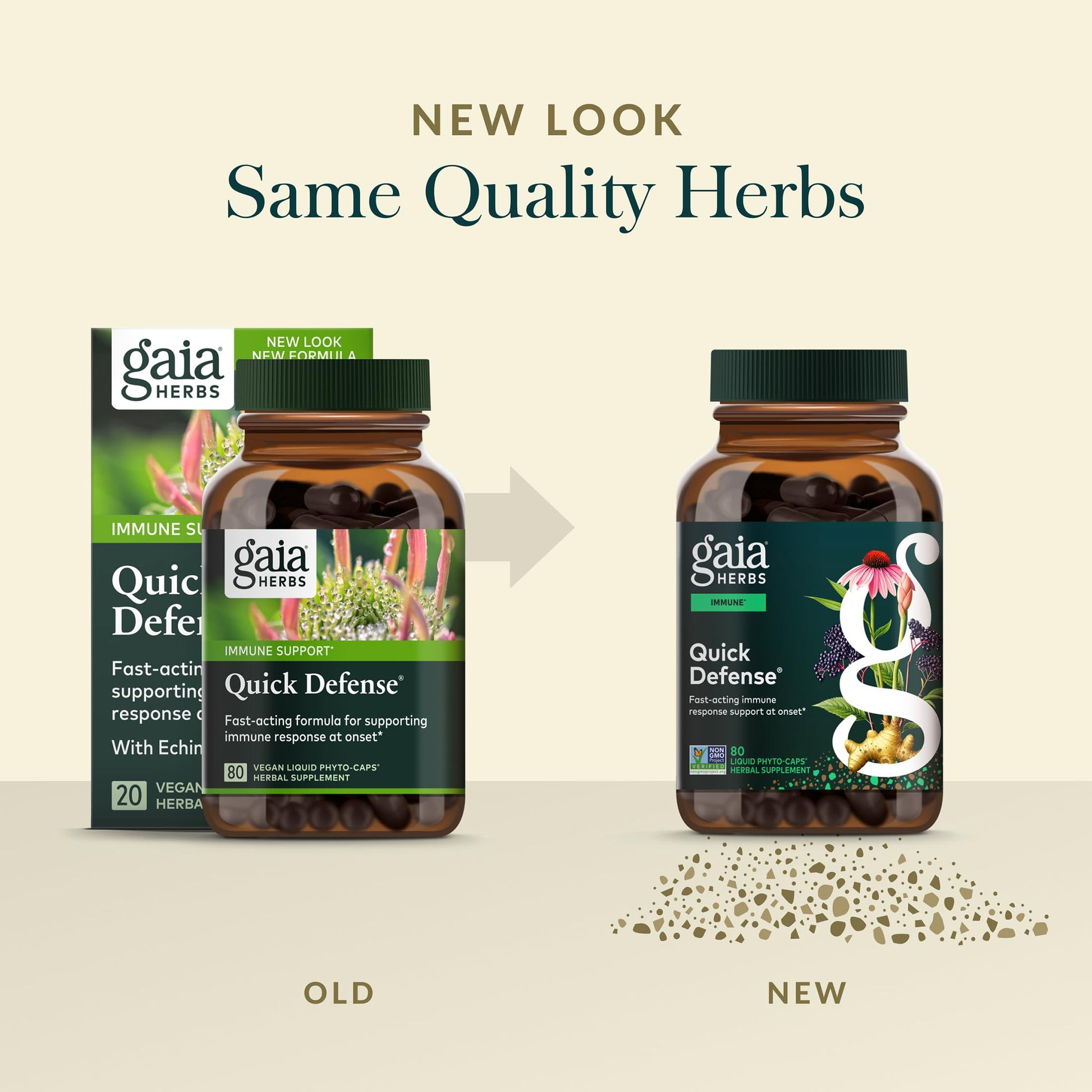 Authentic Gaia Herbs Quick Defense 80 count bottle for immune health