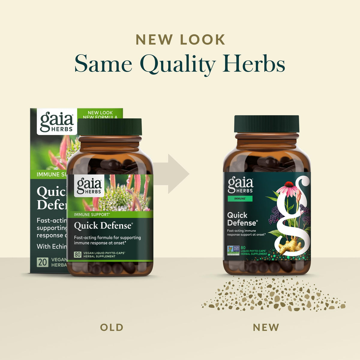 Authentic Gaia Herbs Quick Defense 80 count bottle for immune health