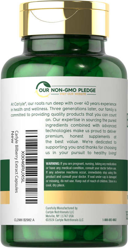 Authentic Carlyle imported eye care capsules ingredient list and non GMO label.