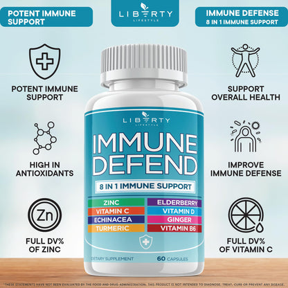 Liberty Lifestyle 8 in 1 immune support supplement label details