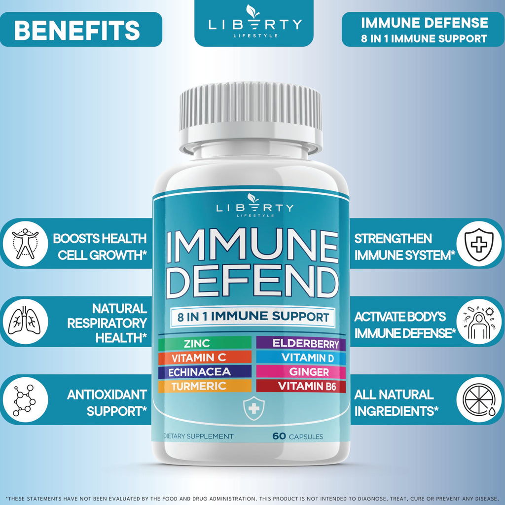 Side view of Liberty Lifestyle immunity booster capsule bottle
