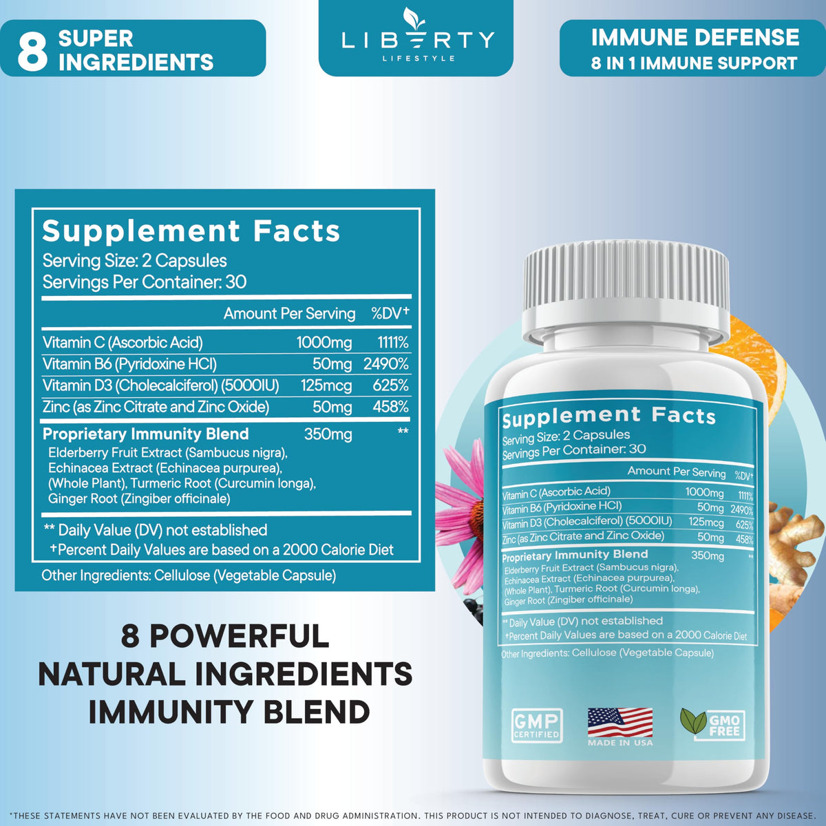 Liberty Lifestyle 8 in 1 health supplement for immune support