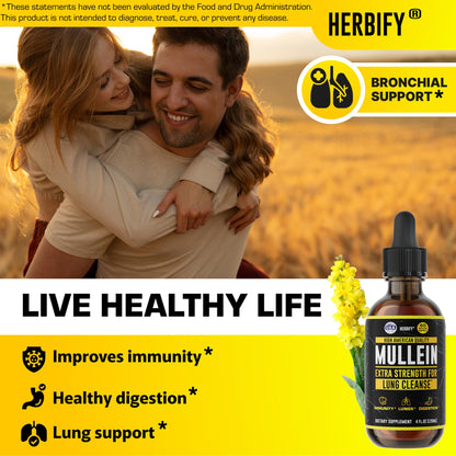 Side view of Herbify Mullein liquid supplement bottle showing usage instructions.