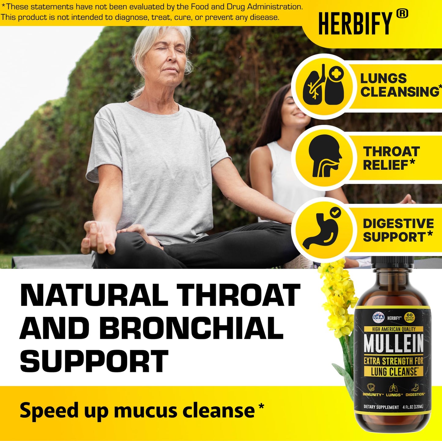 Herbify Mullein Drops label details including immune support benefits.