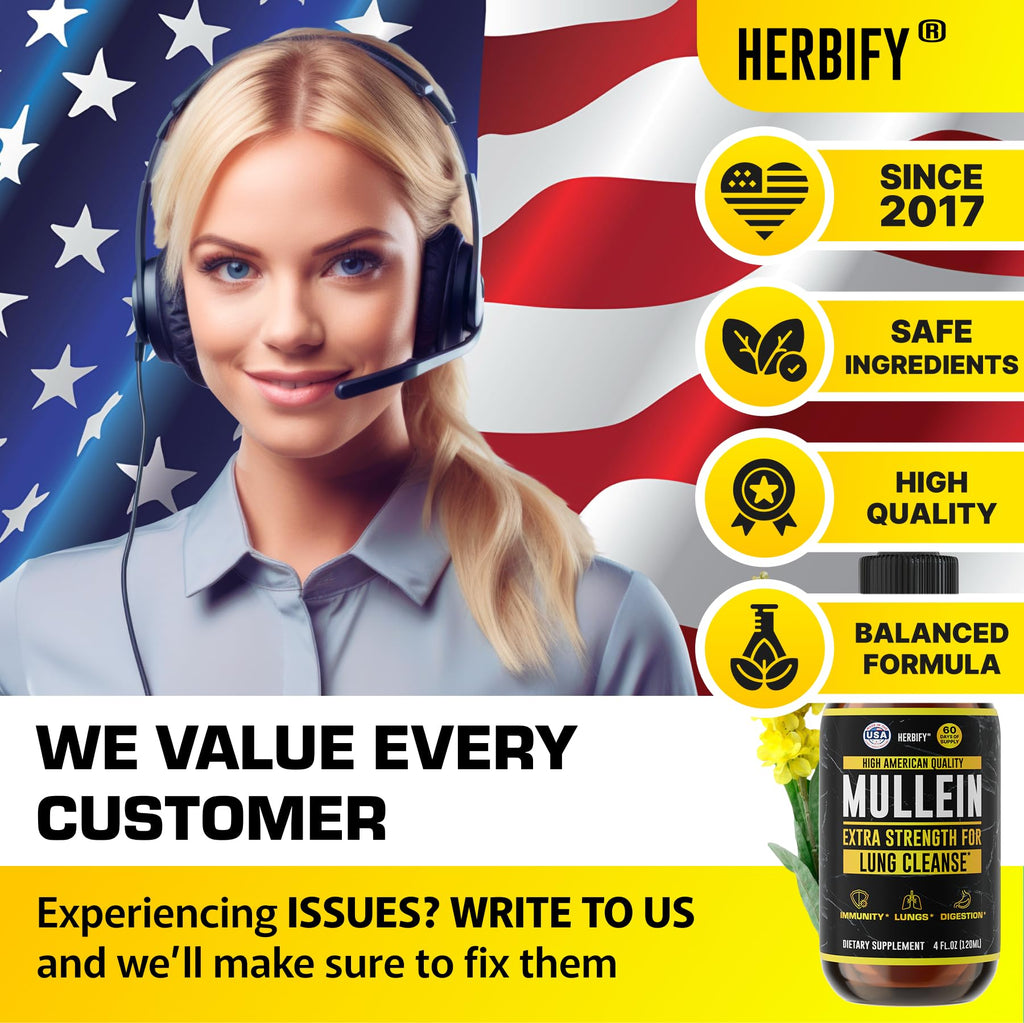 Herbify Mullein Drops 4 fluid ounce bottle on a clean background.