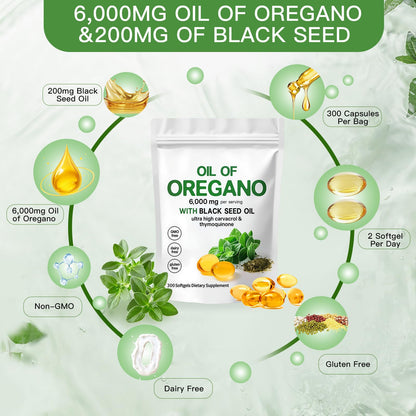 Nutritional information label on the back of Zeyaruibo organic oil of oregano capsule supplement packaging