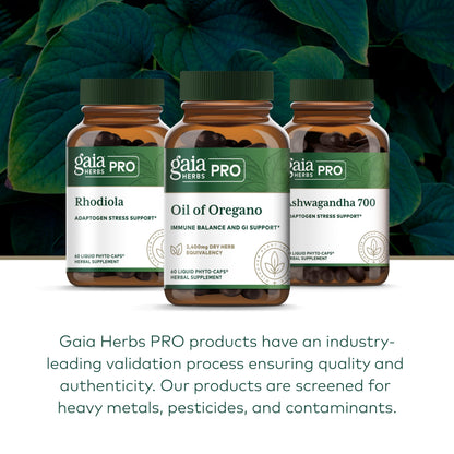 Gaia Herbs Pro Oil of Oregano packaging showcasing the regenerative organic sourcing certification text