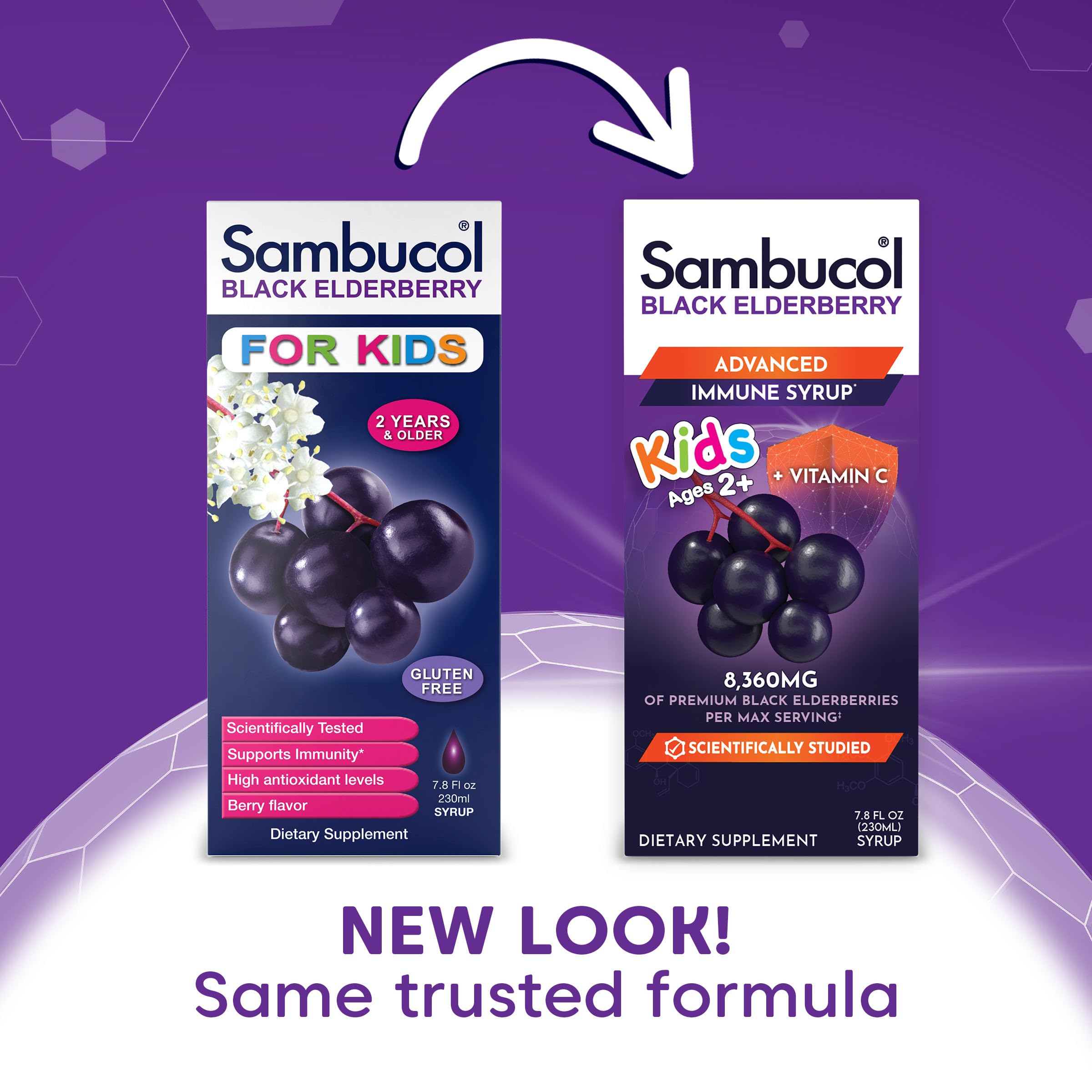Sambucol kids immune support syrup nutritional label