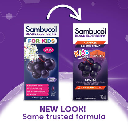 Sambucol kids immune support syrup nutritional label