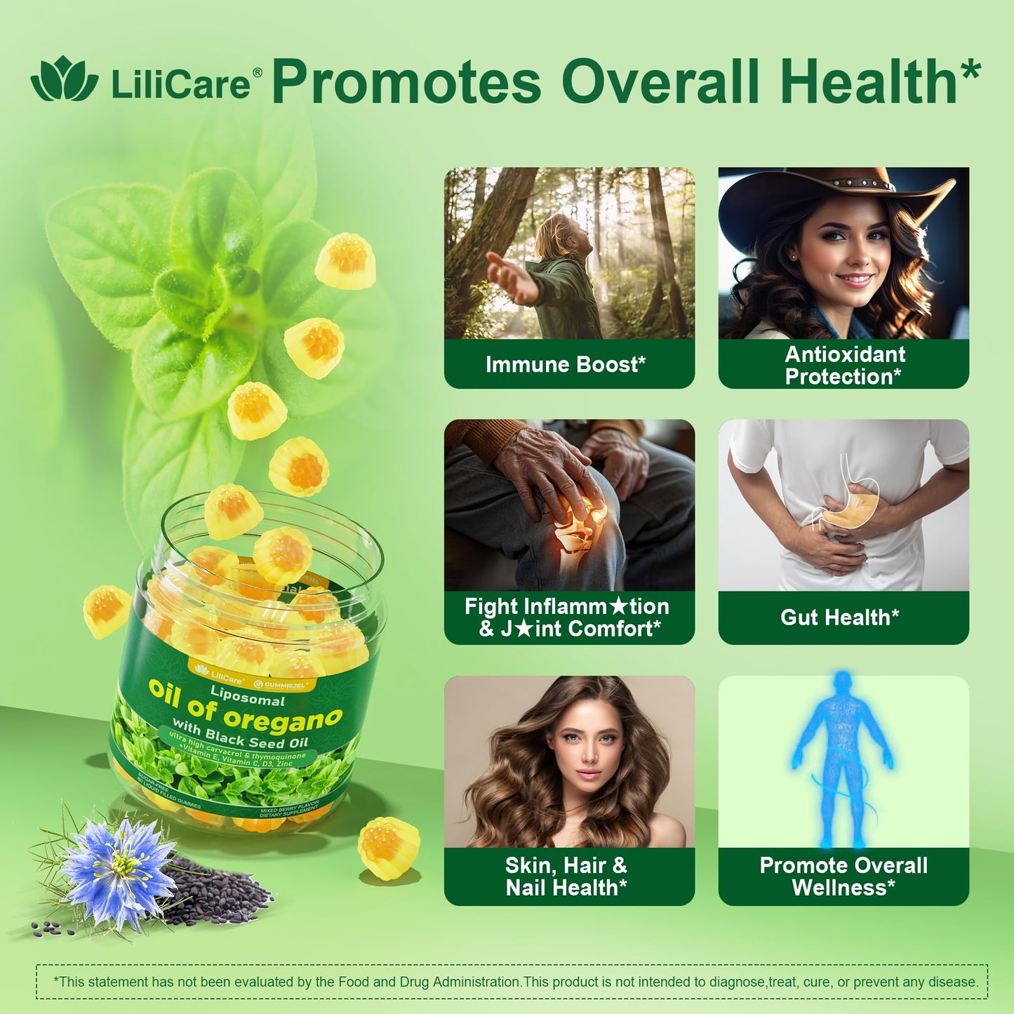 Lilicare 60 count liquid filled herbal supplement gummies for digestive wellness
