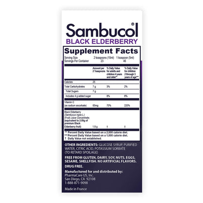 Sambucol immune support syrup packaging details