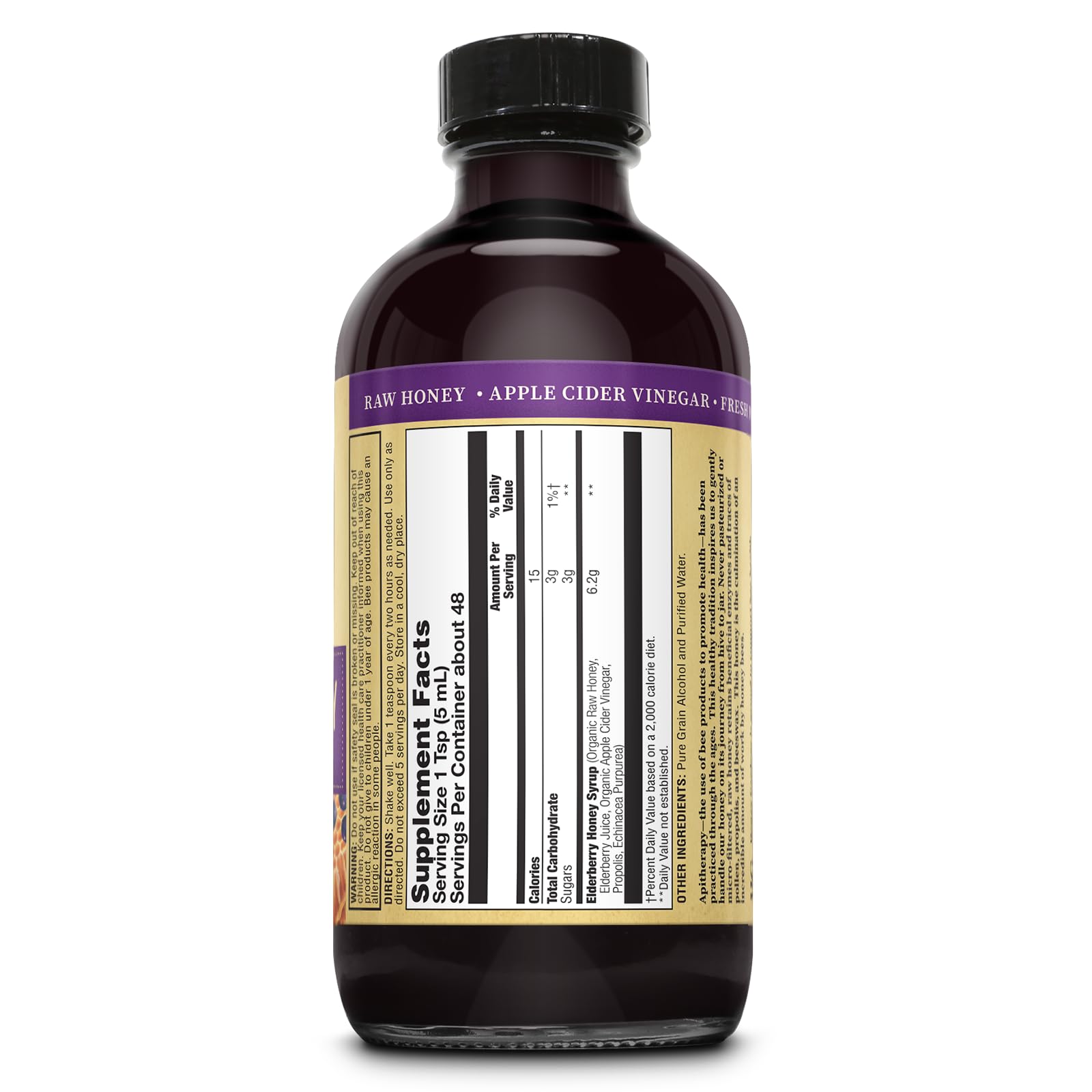 Close up of Zand immune syrup bottle label