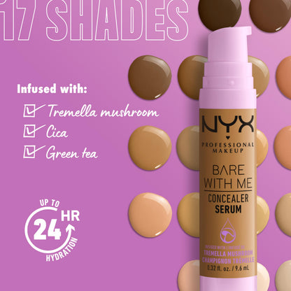 Vegan and cruelty free hydrating makeup serum bottle with ingredient graphics