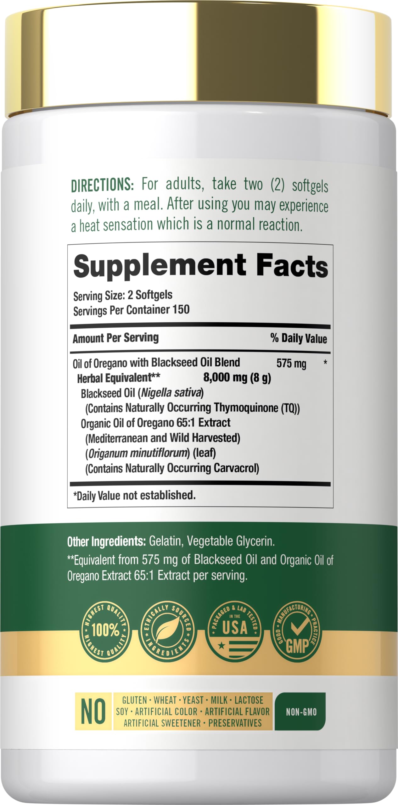 Carlyle Oregano and Black Seed Oil softgels nutritional facts label