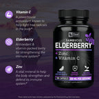 Back label of Zeal Naturals Sambucus capsules showing vitamin C and zinc nutritional values.