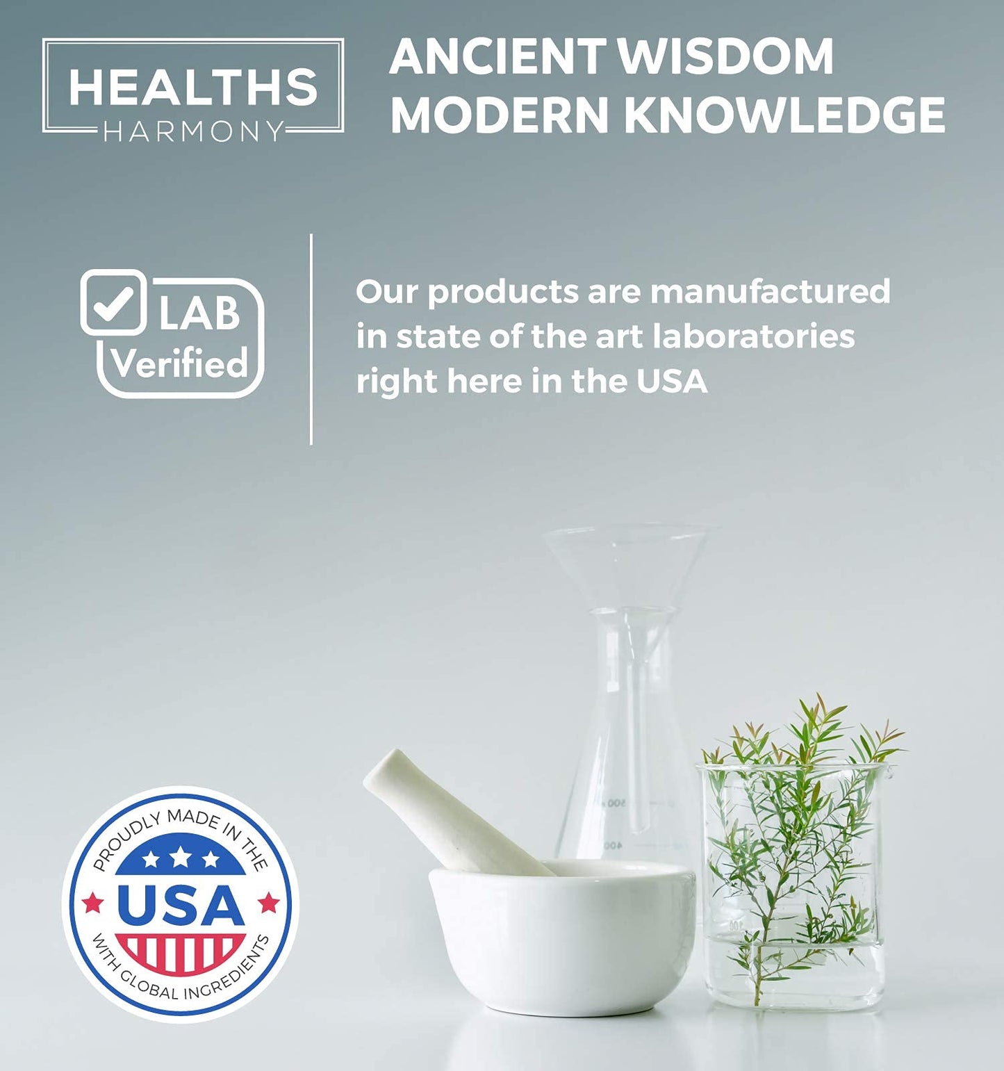 Back label of Healths Harmony gut flora balance supplement detailing the vegetarian capsules information.