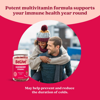 BeLive vegan pectin multivitamin gummies showcasing gluten free and gelatin free features