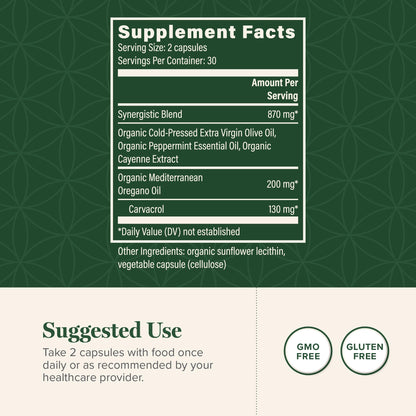 Global Healing Center Oregano Oil 60 vegan liquid capsules package detail