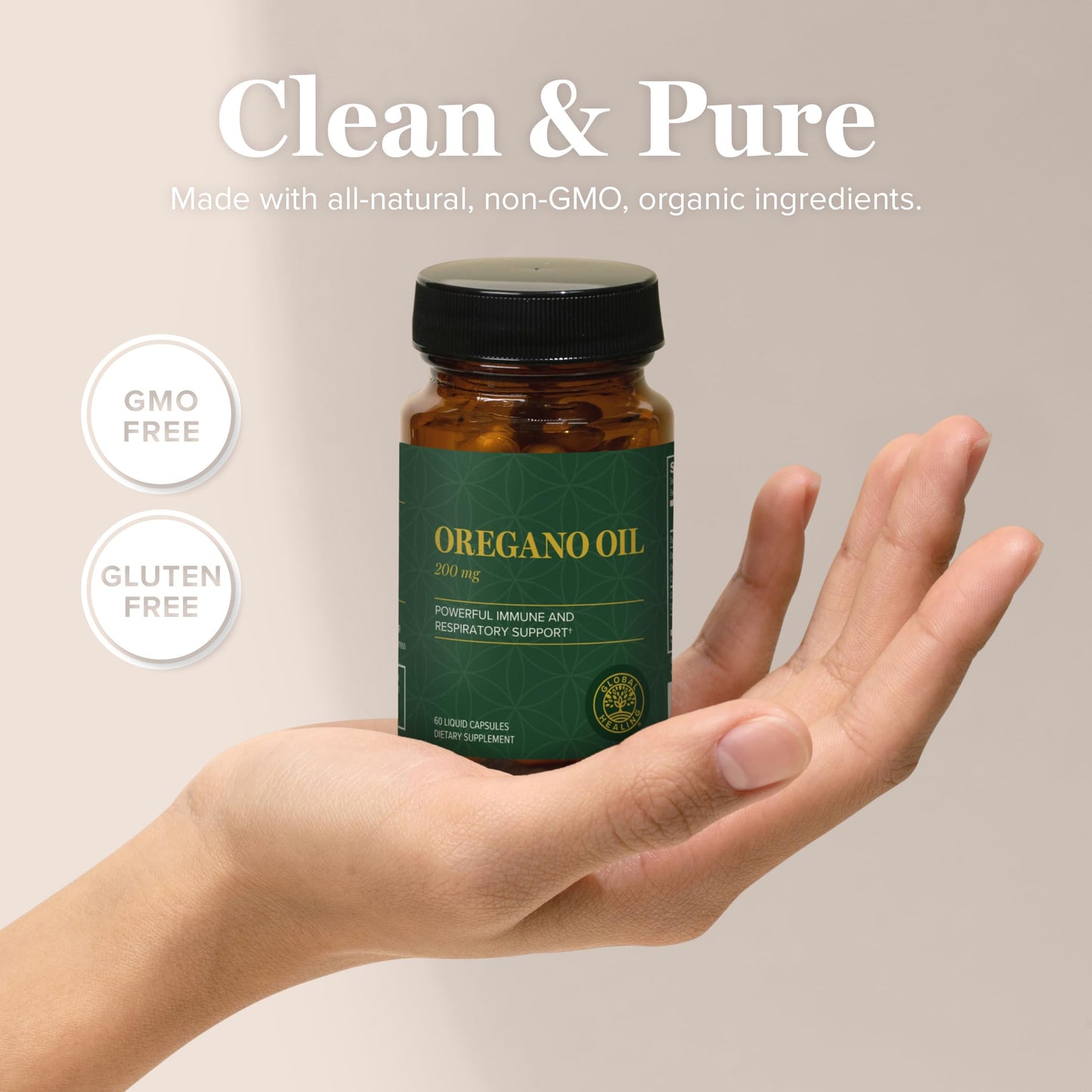 Organic Mediterranean oil of oregano supplement bottle for respiratory and gut wellness