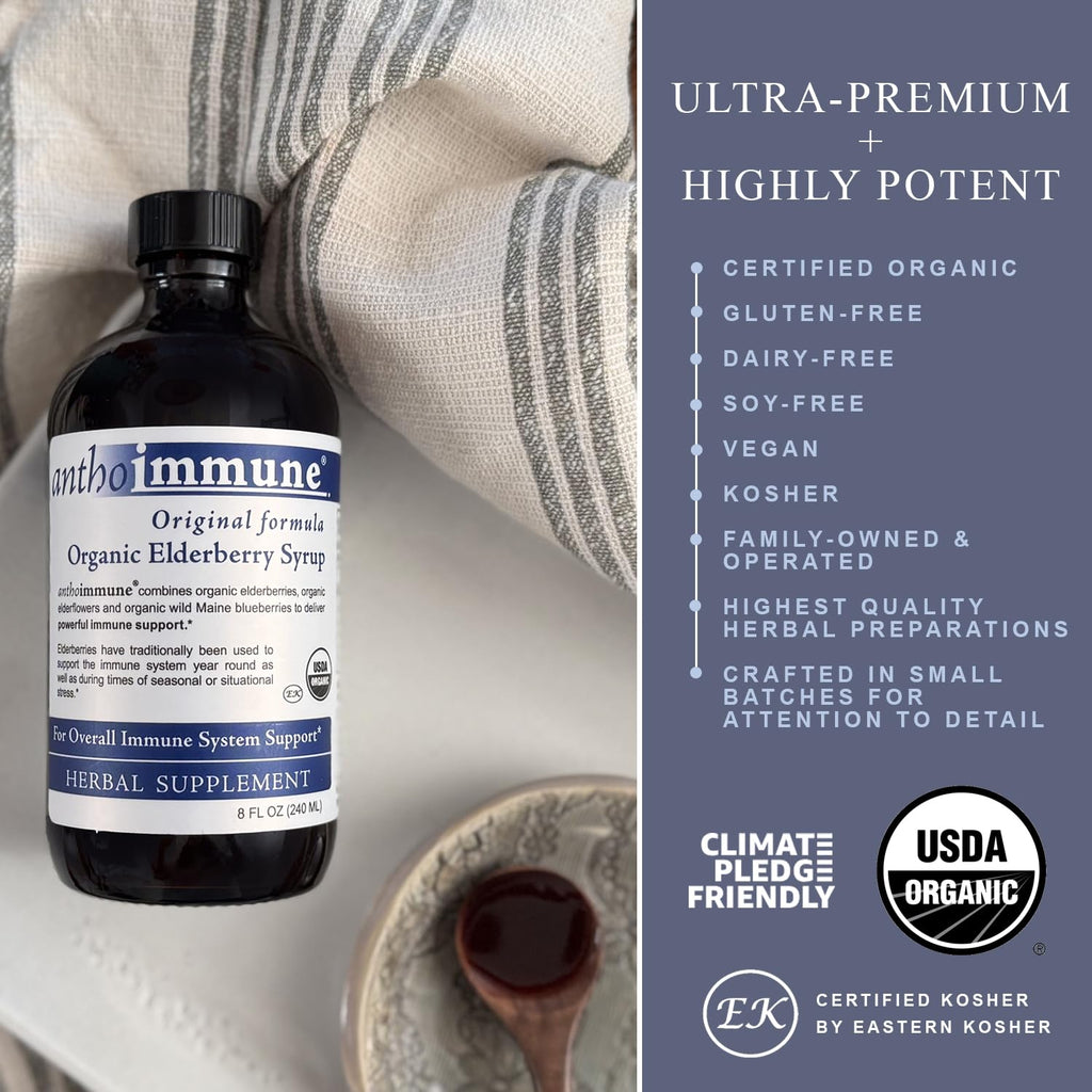Anthoimmune elderberry syrup 8 fluid ounces packaging