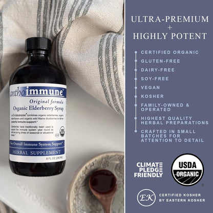 Anthoimmune elderberry syrup 8 fluid ounces packaging