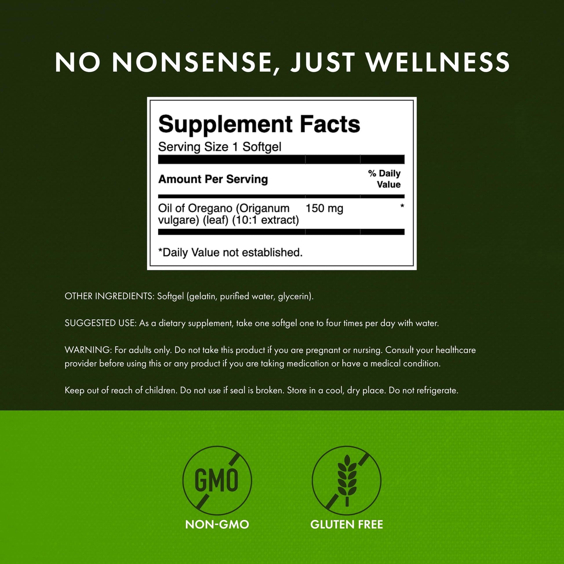 Swanson Premium Oregano Oil capsule size and 10:1 extract strength information