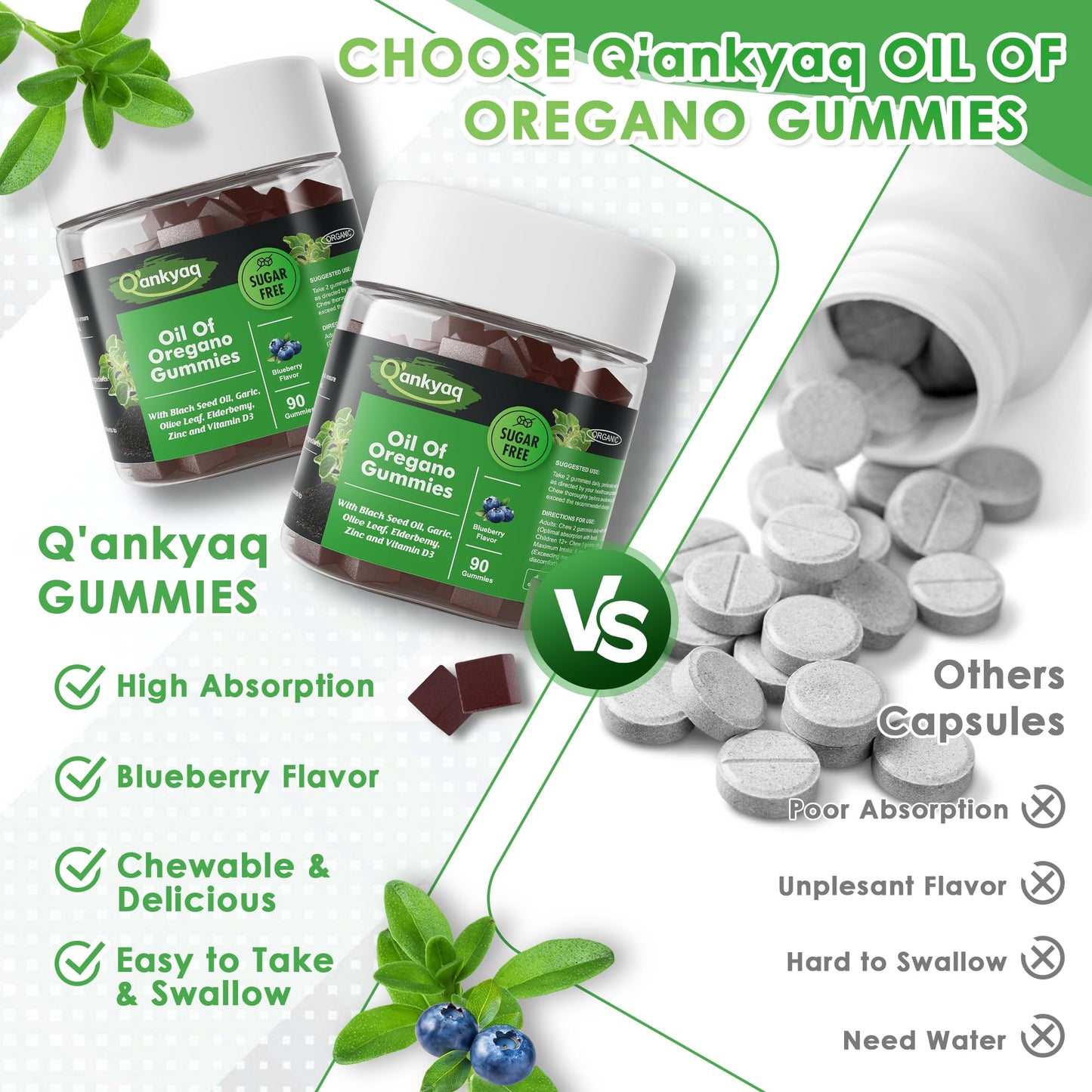 NEVISS 6-in-1 herbal defense formula gummies spread out next to the packaging showing soft chewable texture