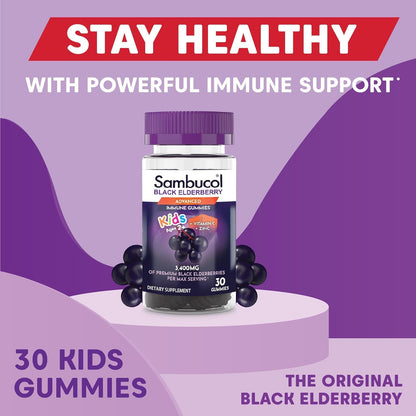 Authentic USA imported Sambucol black elderberry 30 count bottle showing safety seal.