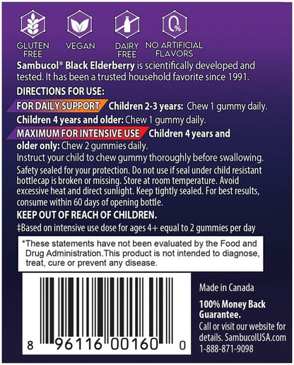 Sambucol black elderberry daily immune defense product display on a clean background.