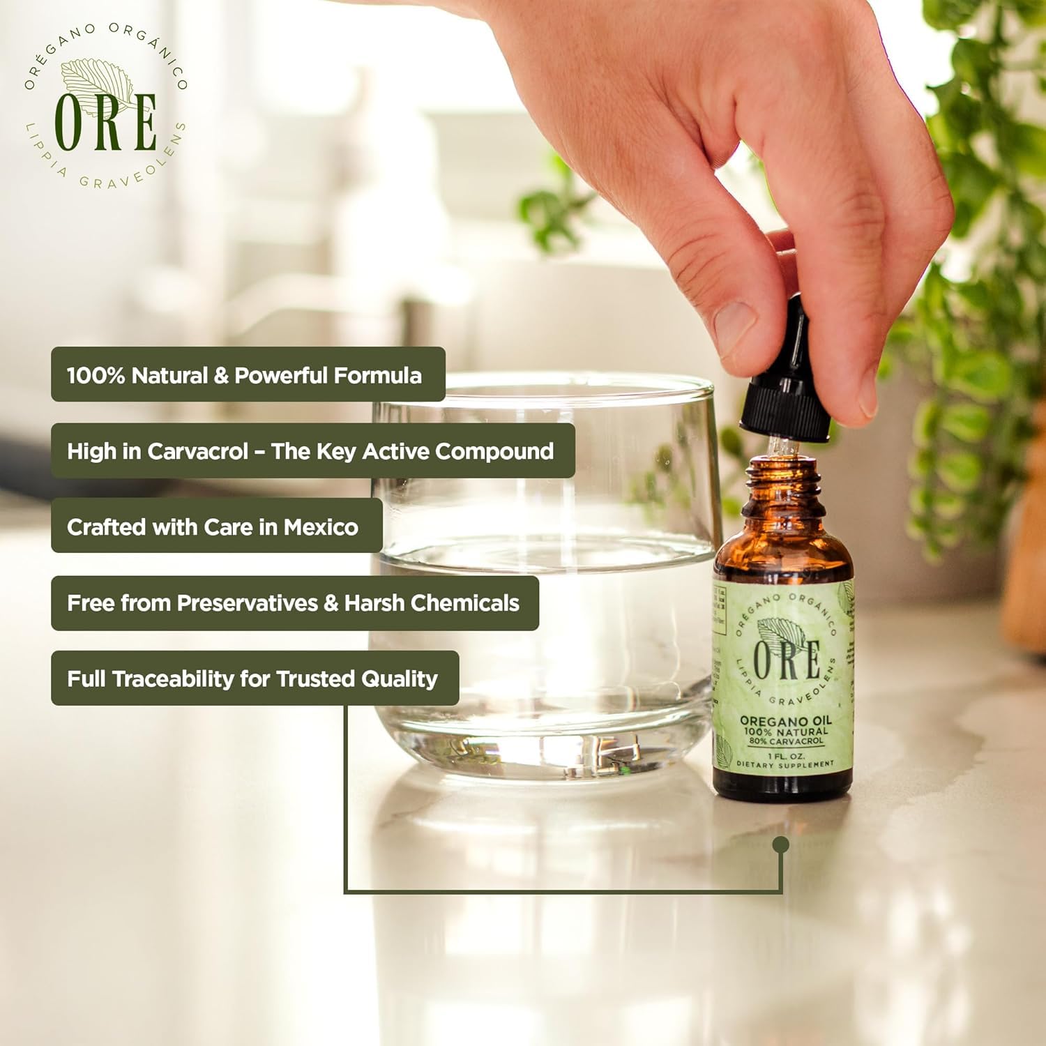 The premium supplement bottle placed alongside natural ingredients emphasizing its wildcrafted botanical origin.