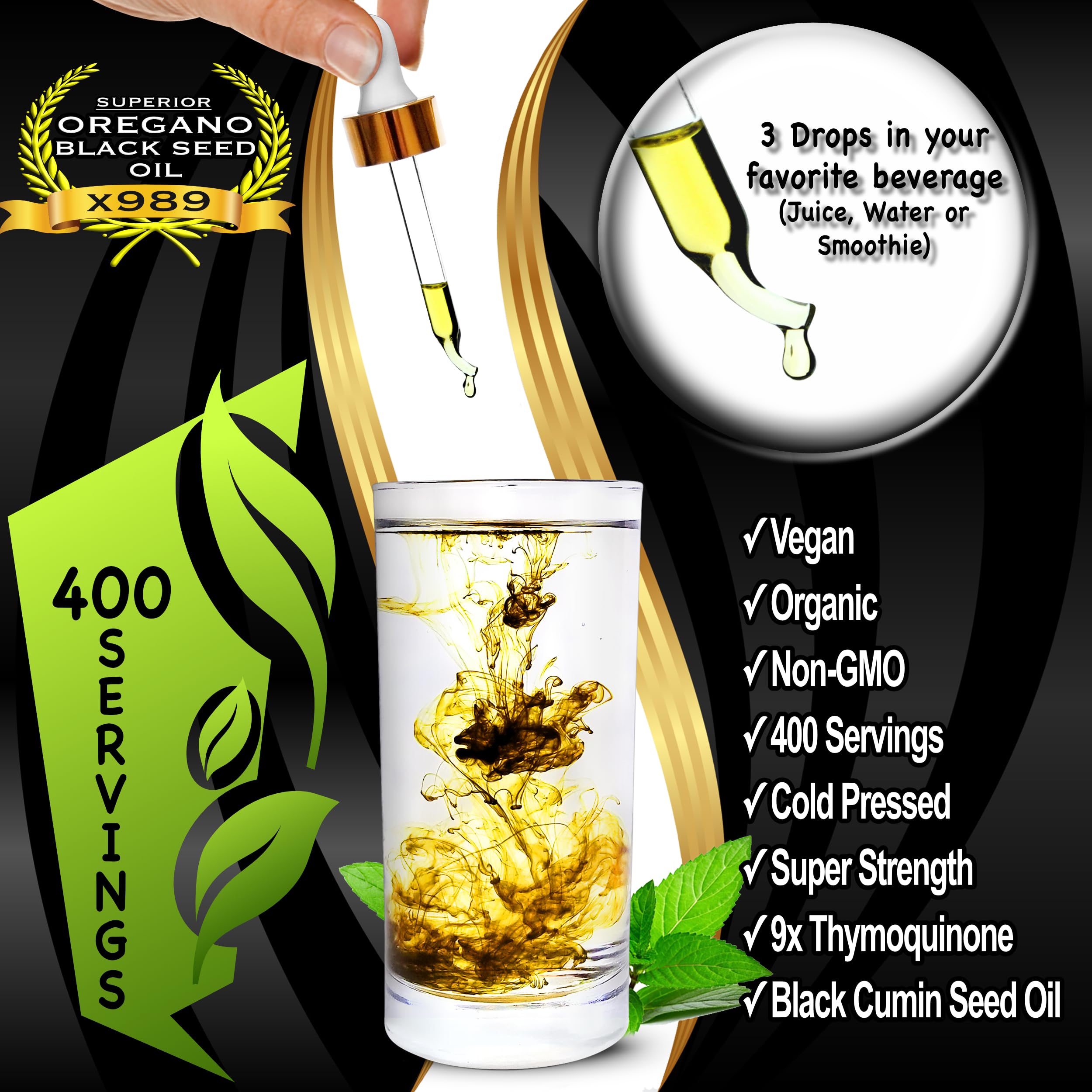 BIOZQYNK herbal wellness drops side label showing ingredients and serving facts