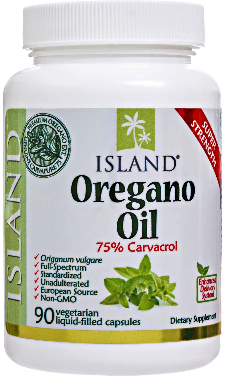 Island Nutrition super strength organic oil of oregano ninety count supplement packaging details