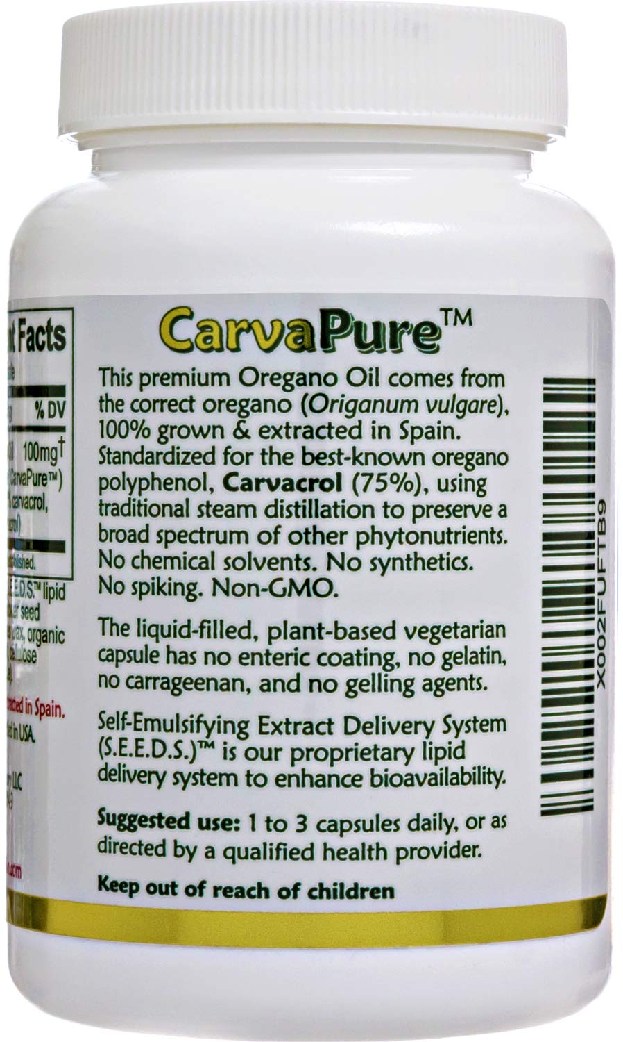 Liquid filled veggie capsules of premium Spanish organic oregano oil for enhanced bioavailability