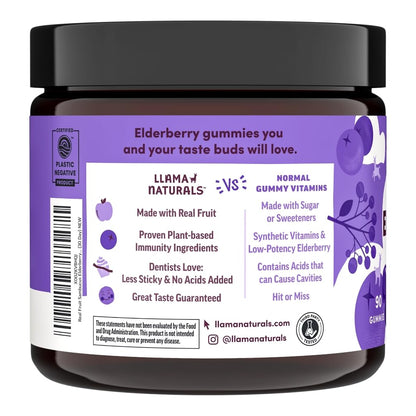 Close up of whole food sambucus elderberry supplement for adults highlighting the high potency 35 to 1 extract.
