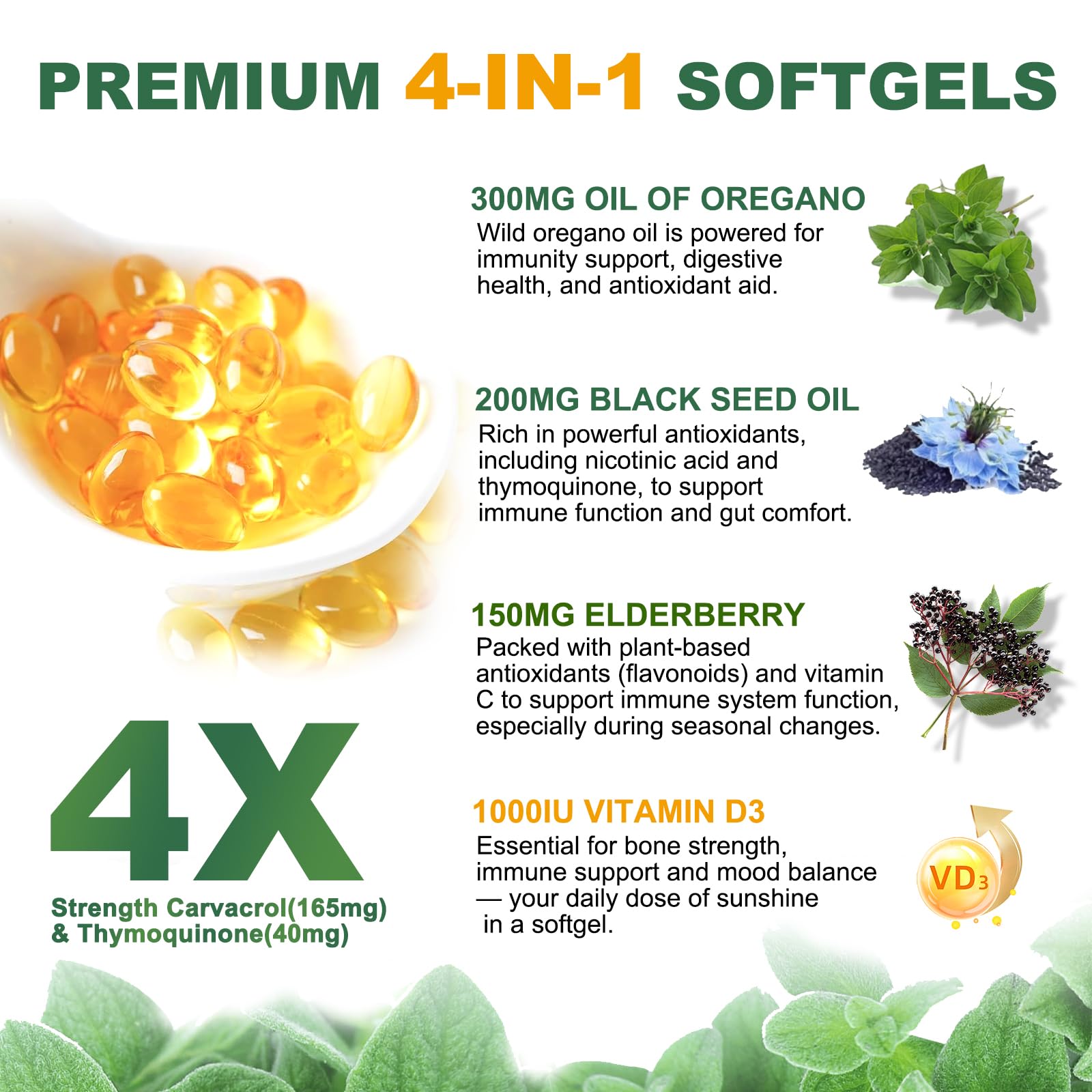 Obill NuTrance 4-in-1 oregano oil capsules nutritional facts and ingredient list label.