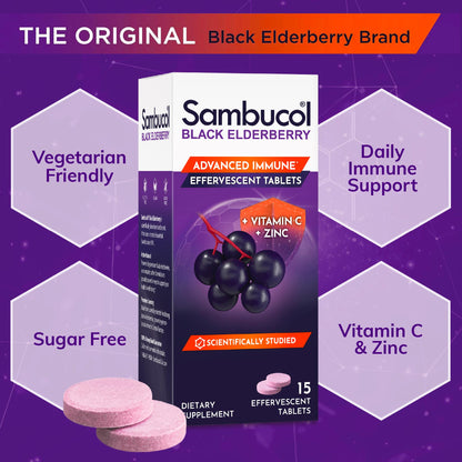 Authentic Sambucol black elderberry immune defense effervescent tubes top view