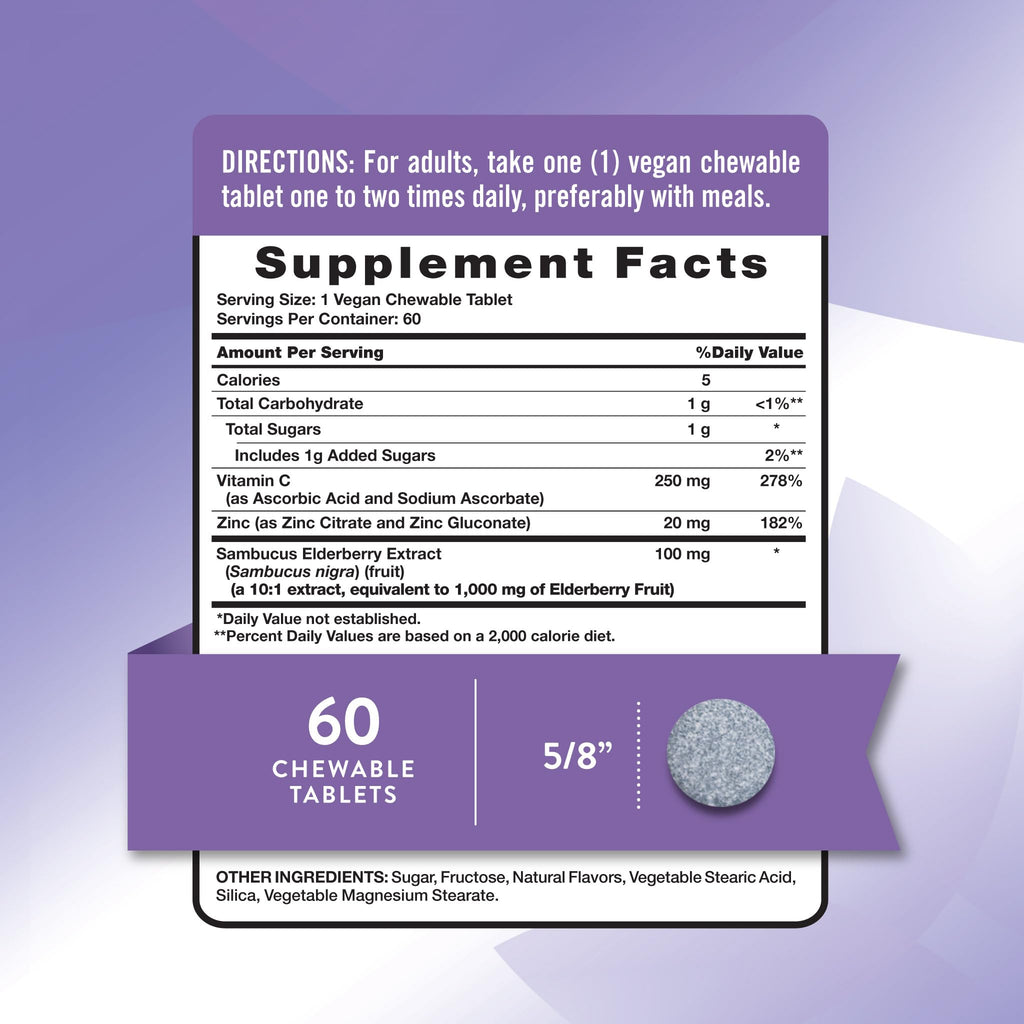 Nature's Truth Sambucus black elderberry chewable tablets supplement facts label and ingredients