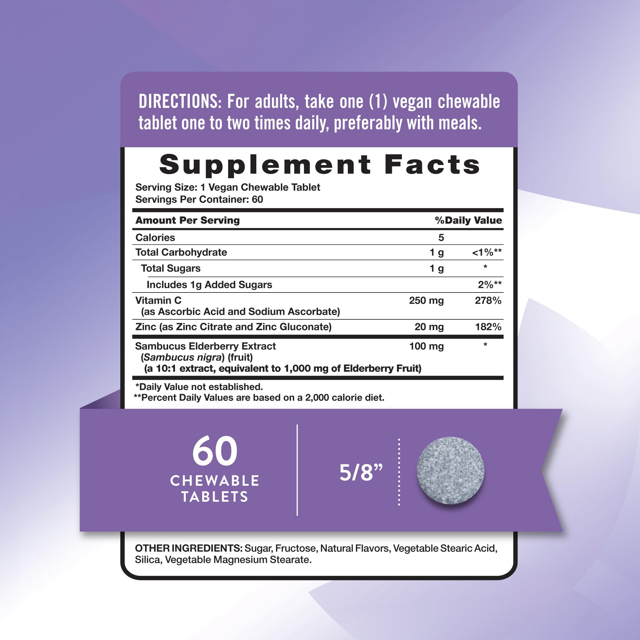 Nature's Truth Sambucus black elderberry chewable tablets supplement facts label and ingredients