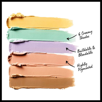 NYX six shade color correcting palette open showing green yellow peach and concealer tones