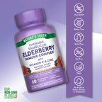 Side view of Nature's Truth mixed berry flavor immune support bottle showing vegan and non-GMO icons