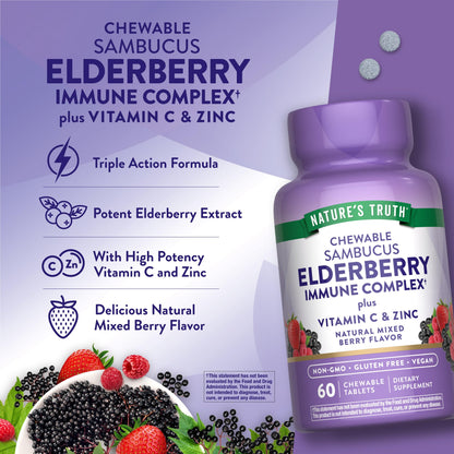 Close-up of the natural mixed berry flavored chewable immune tablets outside the bottle