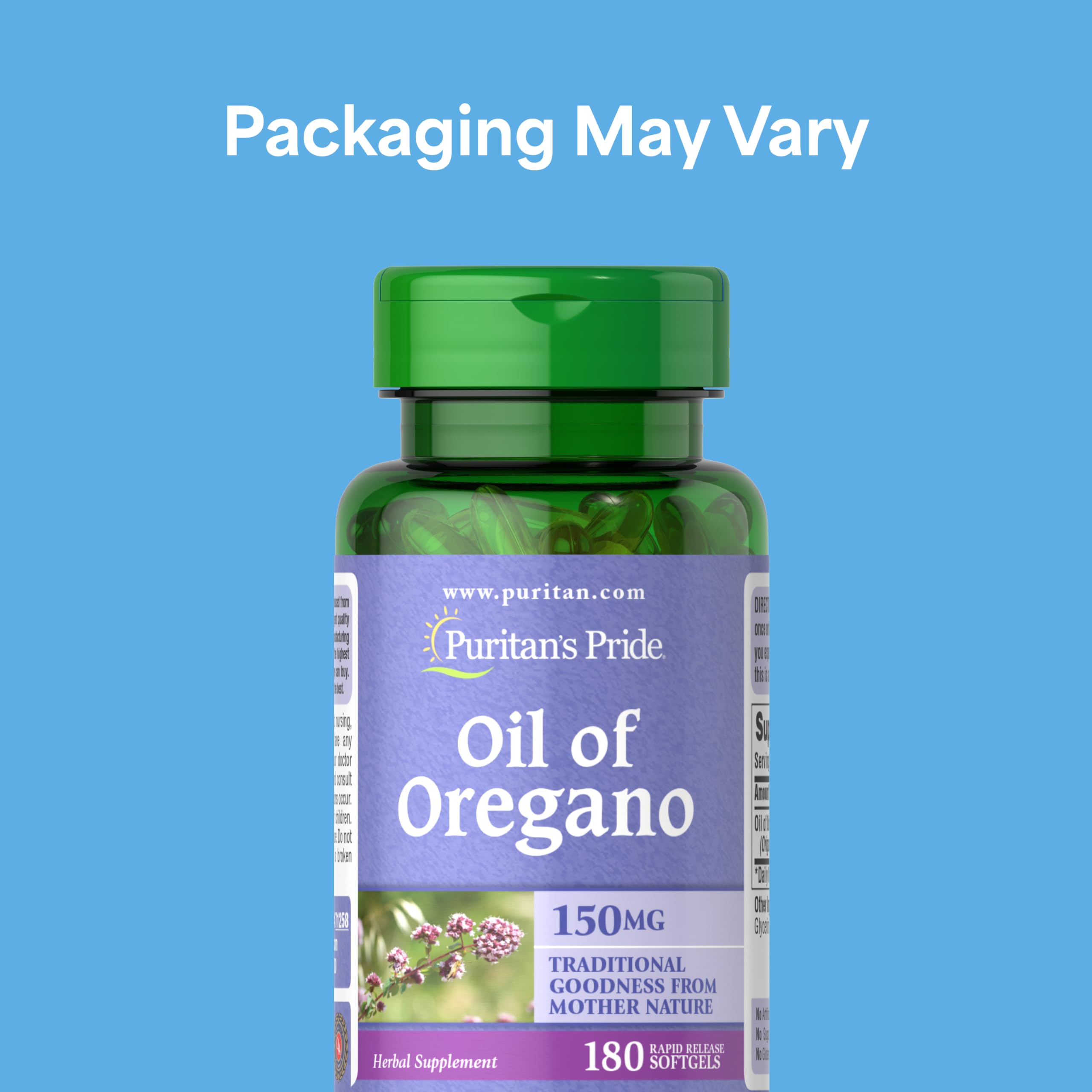 Puritan's Pride Oil of Oregano 150 mg supplement label facts and ingredients list