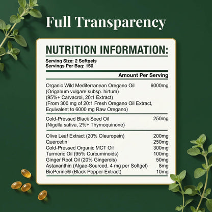 Full range product shot of PURETREX wild oil of oregano 6000mg showing authentic seal and premium packaging details