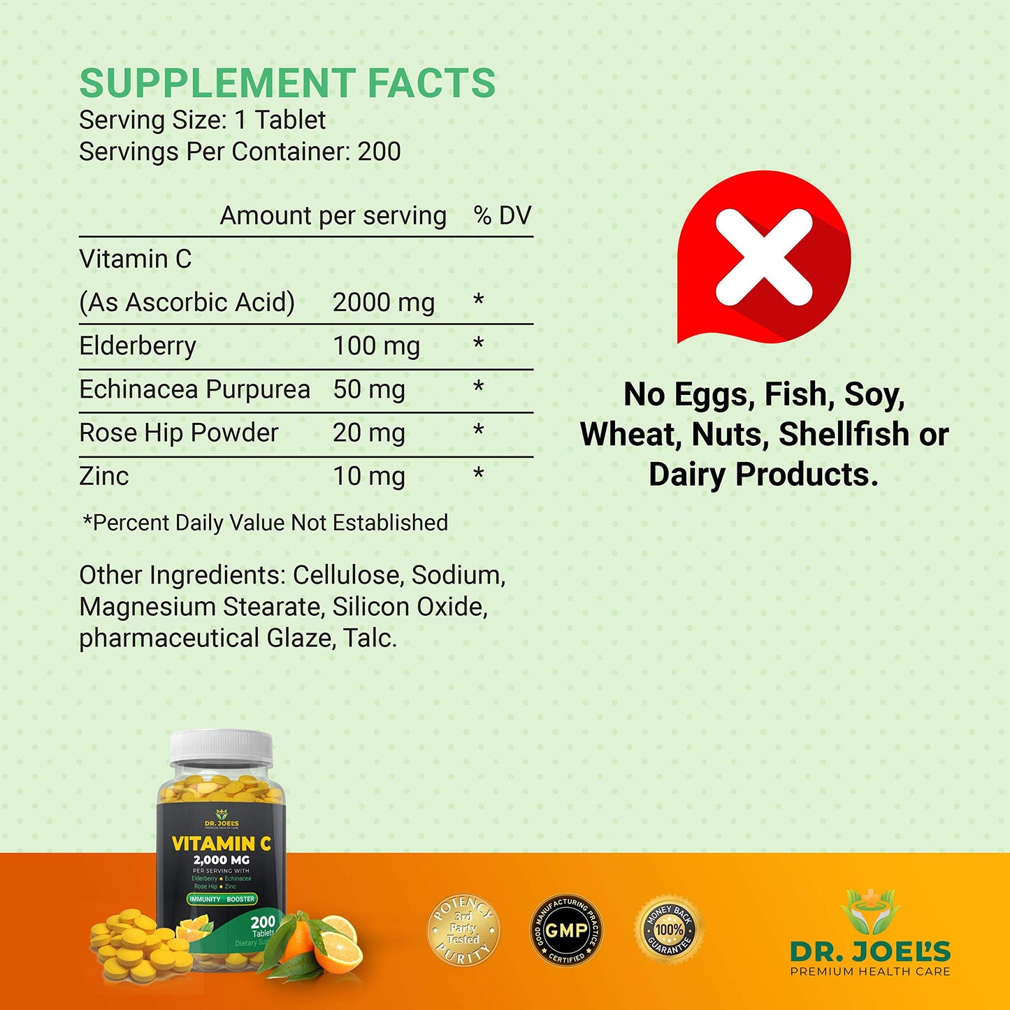 Dr. JOEL'S 5-in-1 immunity booster bottle showcasing the active ingredients panel.